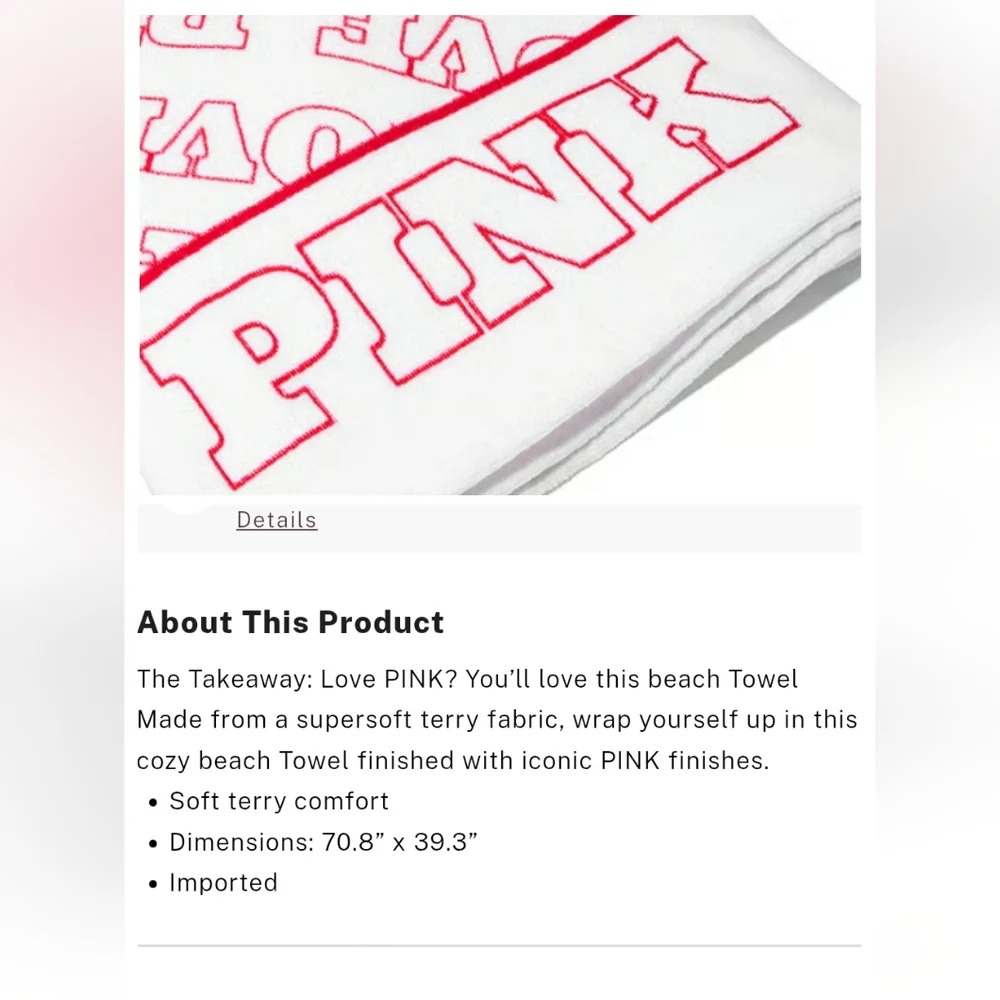 Victoria's Secret White & Red PINK Logo Terry Beach Towel